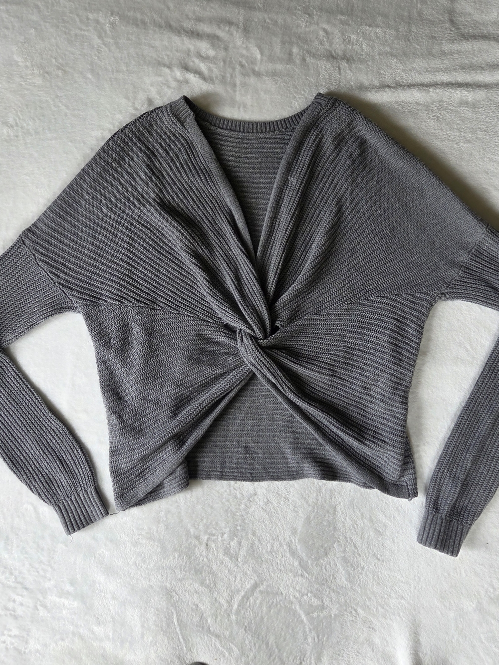 Women's Gray Twist-Front Sweater
